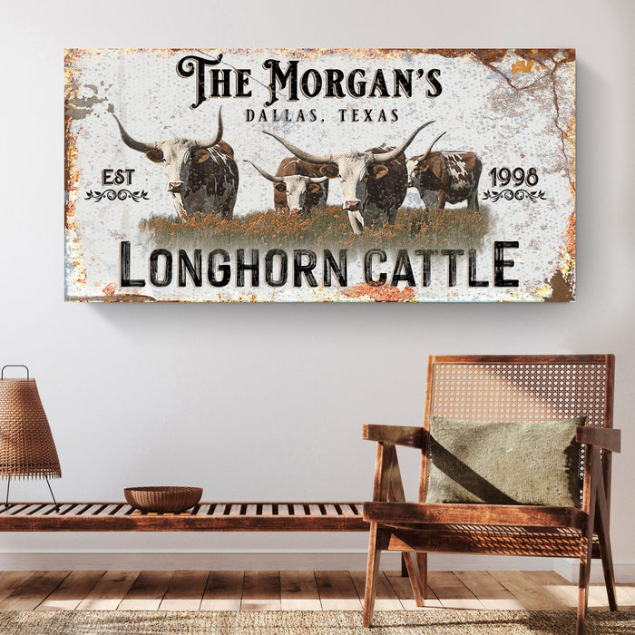 Personalized Long Horn Cattle Sign II by Tailored Canvases