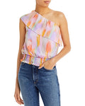Aqua Abstract Print One Shoulder Top, Size XL by Vanessa Jane