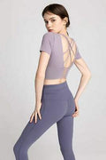 J.INE Powdered Violet Strappy Performance Crop, Size Medium by Vanessa Jane