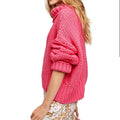 Free People Chunky Knitted Slouchy Pink Fireworks Sweater, Size Small by Vanessa Jane