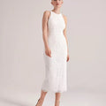 Aqua Womens Lace Midi Halter Dress by Vanessa Jane