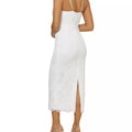 Aqua Womens Lace Midi Halter Dress by Vanessa Jane