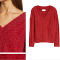Lucky Brand V-Neck Eyelash Sweater in Winery, Size X-Large by Vanessa Jane