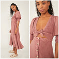 Free People String of Hearts Front Cutout Smocked Dress, Size Large by Vanessa Jane