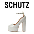 Schutz Renee Pink Faux Leather Square Toe Buckle Ankle Strap Block Heels 8.5 by Vanessa Jane