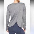 Athleta Gray Long Sleeve Workout Top with open Overlay Back Thumb Holes Size L by Vanessa Jane