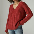Lucky Brand V-Neck Eyelash Sweater in Winery, Size X-Large by Vanessa Jane