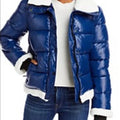 Avec Les Filles Shiny Cropped Sherpa Lined Puffer Coat Jacket in Blue, Size M by Vanessa Jane