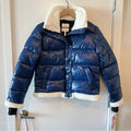 Avec Les Filles Shiny Cropped Sherpa Lined Puffer Coat Jacket in Blue, Size M by Vanessa Jane