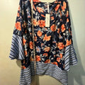 NY Collection Plus Size Mixed Print Bell-Sleeve Blouse Blue, Size 1X by Vanessa Jane