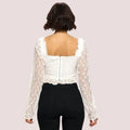 Chocolate USA Lace Corset Flounce Sleeve Cropped Top, Size Large by Vanessa Jane