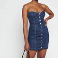 Reformation Nikki Strapless Bustier Denim Mini Dress, Size 10 by Vanessa Jane