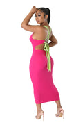 Ribbed Tank Criss Crossed Back Tie Dress by The House of Stylez