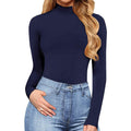 MANGOPOP Women's Mock Turtle Neck Long Sleeve Tops Bodysuit Jumpsuit by DailySale