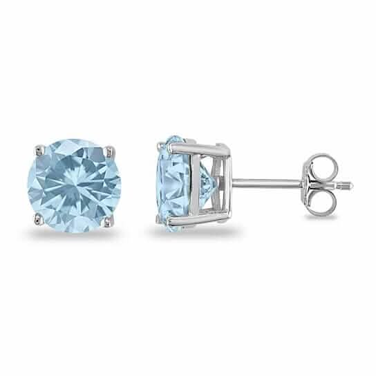 March Birthstone Aquamarine 925 Sterling Silver Round Cz Stud Casting Earrings by DailySale