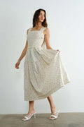 Margot Retro Bow Tie Back Smocked Midi Dress by Boutique 23