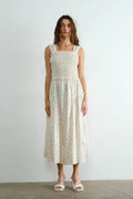Margot Retro Bow Tie Back Smocked Midi Dress by Boutique 23
