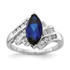 Marquise Blue Lab CreatedSapphire Prong Sterling Silver Bypass Statement Ring