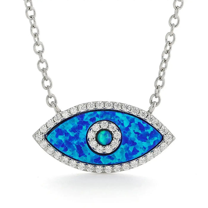 Marquise Blue Opal Evil Eye Necklace by Fine Color Jewels
