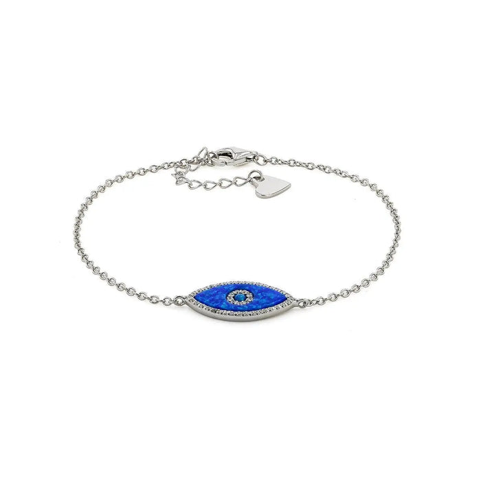 Marquise Cut Blue Opal Evil Eye Bracelet by Fine Color Jewels