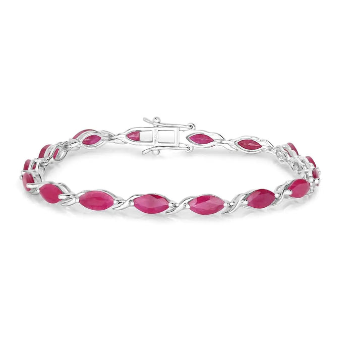 Marquise Pink Ruby Prong 10K White Gold Tennis Bracelet by Fine Color Jewels