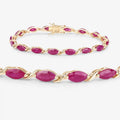 Marquise Pink Ruby Prong 10K Yellow Gold Tennis Bracelet by Fine Color Jewels