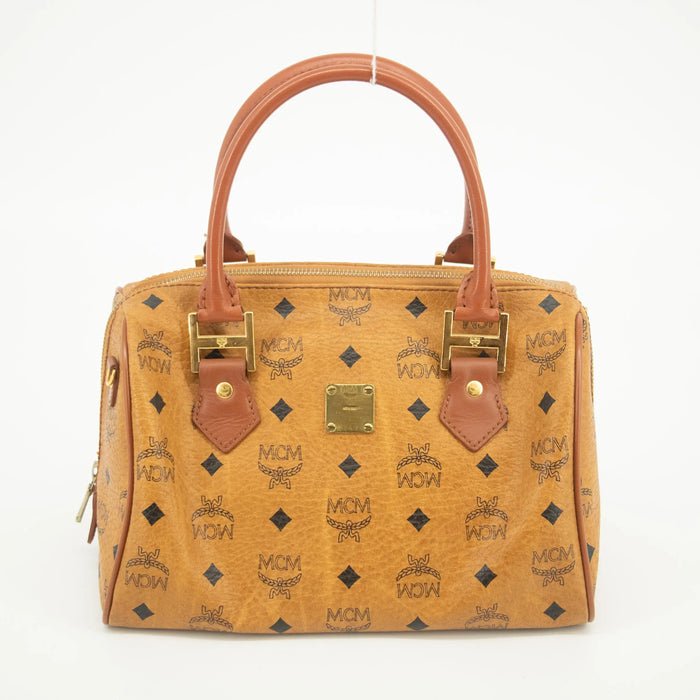 MCM Brown Monogam Visetos Pattern PVC x Leather Boston Bag #2451 by Bolt Boutique