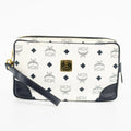 MCM Ivory x Navy Monogram Visetos Pattern Leather Clutch Bag #1880 by Bolt Boutique