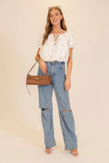 Meadow Bloom Tie-Neck Puff Sleeve Top by Boutique 23