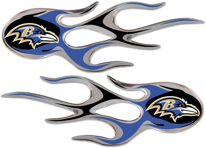 Baltimore Ravens Pair of Decal Sticker Emblem, Air Puffed Raised, Micro Flame Design, Full Adhesive Backing, 2x5 Inch Each