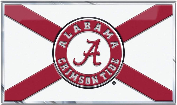 University of Alabama Crimson Tide Embossed Color Auto Emblem, State Flag Design, Raised Aluminum Metal, Full Adhesive Backing