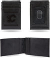 Calgary Flames Premium Black Leather Wallet, Front Pocket Magnetic Money Clip, Laser Engraved, Vegan