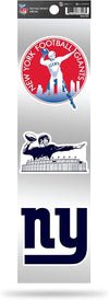 New York Giants 3-Piece Retro Decal Sticker Sheet, Die Cut, Clear Backing, 3x12 Inch