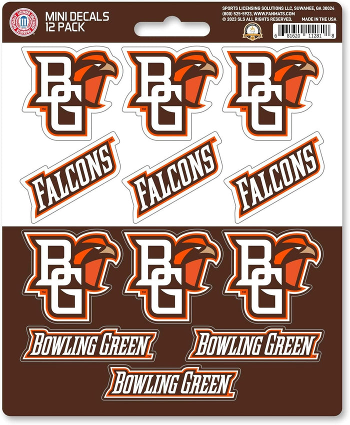 Bowling Green State University Falcons 12-Piece Mini Decal Sticker Set, 5x6 Inch Sheet, Gift for football fans for any hard surfaces around home, automotive, personal items by Fielders Choice