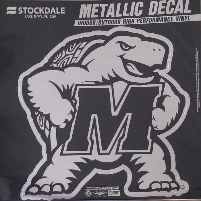 University of Maryland Terrapins 12 Inch Decal Sticker, Metallic Chrome Shimmer Design