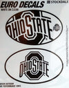 Ohio State University Buckeyes 2-Piece Euro Decal Sticker Set, White and Clear Color, 4x2.5 Inch Each