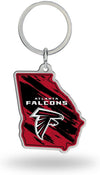 Atlanta Falcons Premium Metal Keychain, State Shaped, Team Color