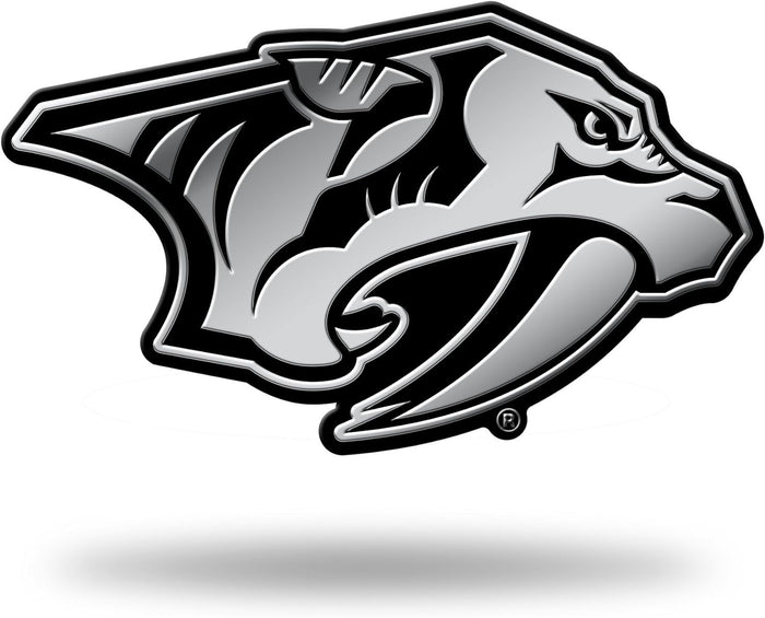 Nashville Predators Auto Emblem, Silver Chrome Color, Raised Molded Plastic, 3.5 Inch, Adhesive Tape Backing