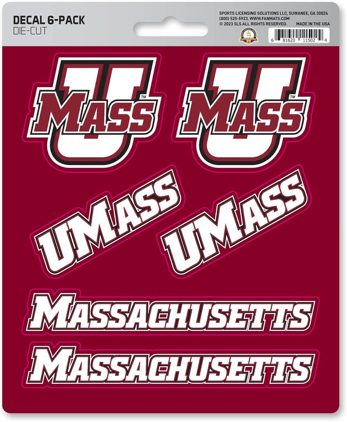 University of Massachusettes Umass Minutemen 6-Piece Decal Sticker Set, 5x6 Inch Sheet, Gift for football fans for any hard surfaces around home, automotive, personal items by Fielders Choice