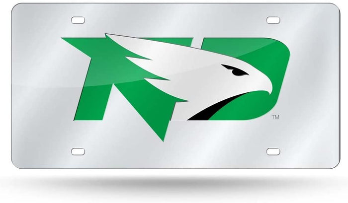 University of North Dakota Fighting Hawks Laser Cut Tag License Plate, Mirrored Acrylic Inlaid, 12x6 Inch