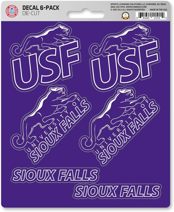 University of Sioux Falls Cougars 6-Piece Decal Sticker Set, 5x6 Inch Sheet, Gift for football fans for any hard surfaces around home, automotive, personal items by Fielders Choice
