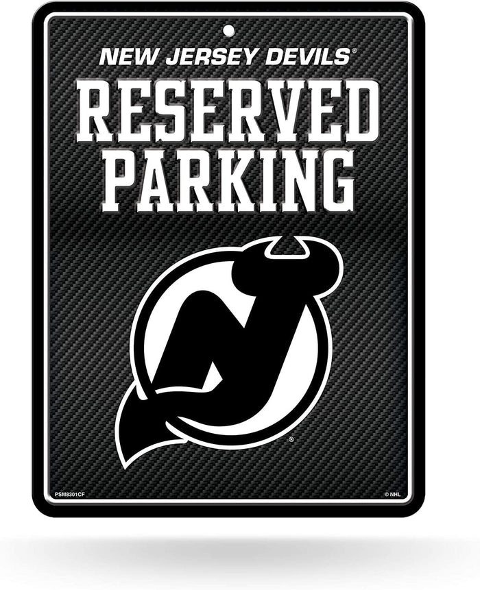 New Jersey Devils Metal Parking Novelty Wall Sign 8.5 x 11 Inch Carbon Fiber Design