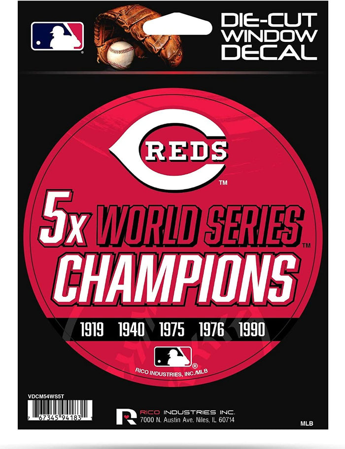 Cincinnati Reds 5" Decal Sticker 5X Time Champions Flat Vinyl Auto Emblem World Series Baseball