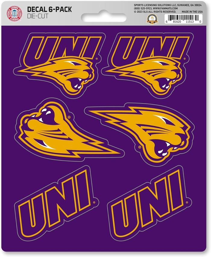 University of Northern Iowa Panthers 6-Piece Decal Sticker Set, 5x6 Inch Sheet, Gift for football fans for any hard surfaces around home, automotive, personal items by Fielders Choice