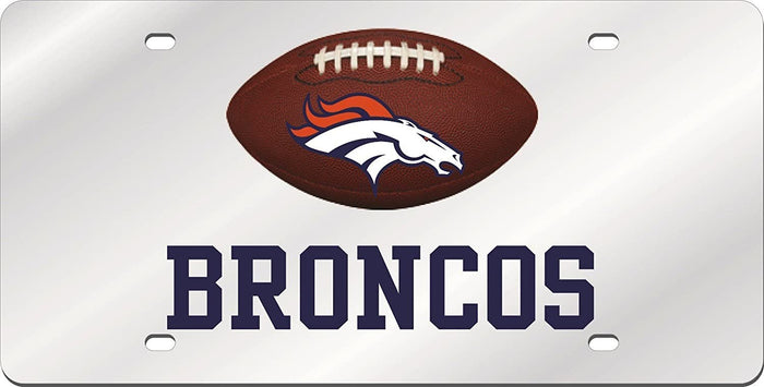 Denver Broncos Premium Laser Cut Tag Acrylic Inlaid License Plate, Football Cutout Design, 6x12 Inch