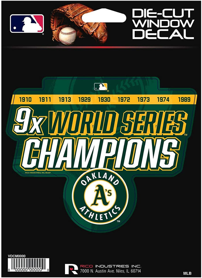 Oakland Athletics A's 5" Decal Sticker 9X Time Champions Flat Vinyl Auto Emblem Baseball