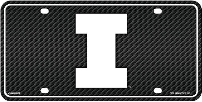 University of Illinois Fighting Illini Metal Auto Tag License Plate, Carbon Fiber Design, 6x12 Inch