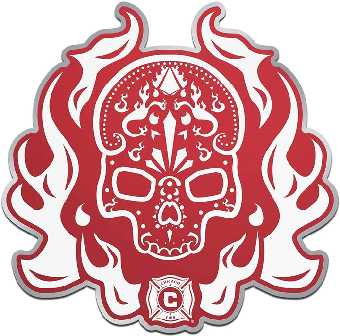 Chicago Fire Skull Design Raised Premium Acrylic Auto Emblem Decal