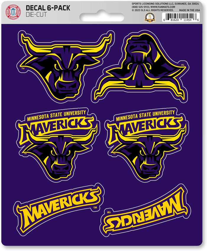 Minnesota State University Mankato Mavericks 6-Piece Decal Sticker Set, 5x6 Inch Sheet, Gift for football fans for any hard surfaces around home, automotive, personal items by Fielders Choice