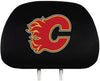 Calgary Flames Pair of Premium Auto Head Rest Covers, Embroidered, Black Elastic, 14x10 Inch, PM